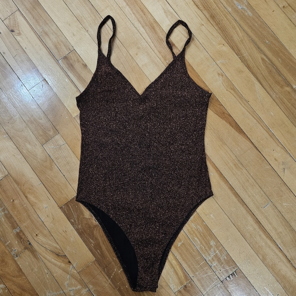 Topshop Copper Glitter Bodysuit